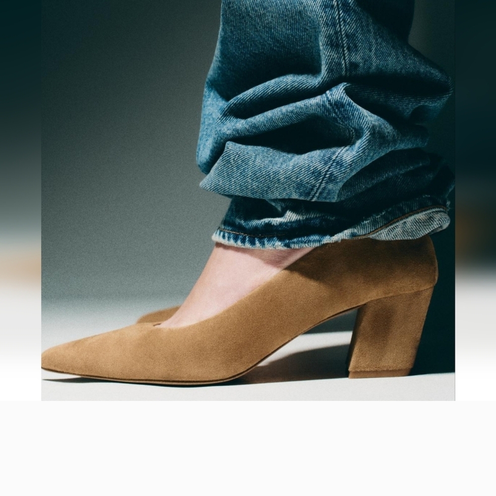 Zara Tan Block Heel Pumps